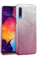 Луксозен силиконов гръб ТПУ с брокат за Samsung Galaxy A50 A505F преливащ сребристо към розово 